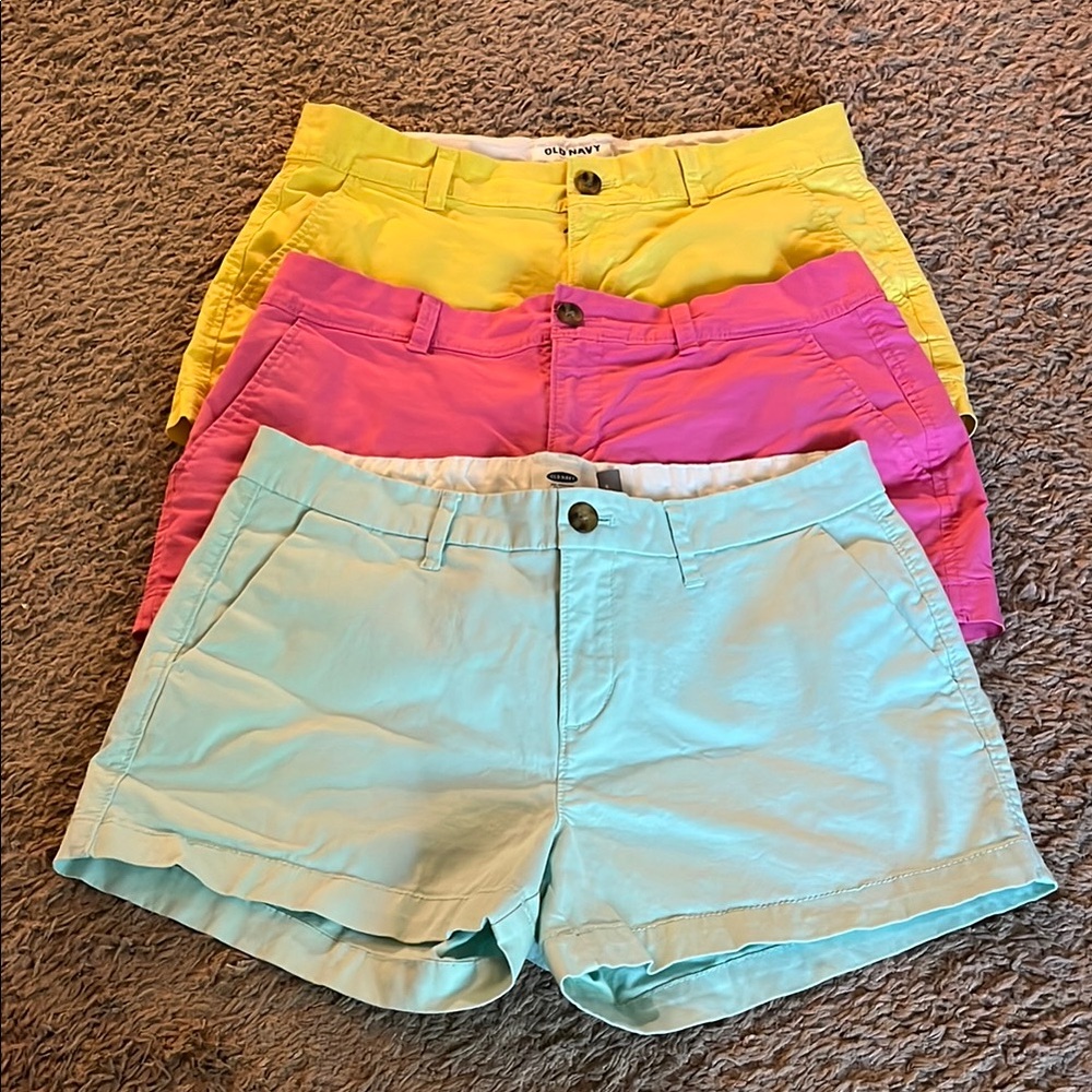 Old Navy size 4 Lot of shorts Yellow, Pink, Light Green 3 pair 3” inseam